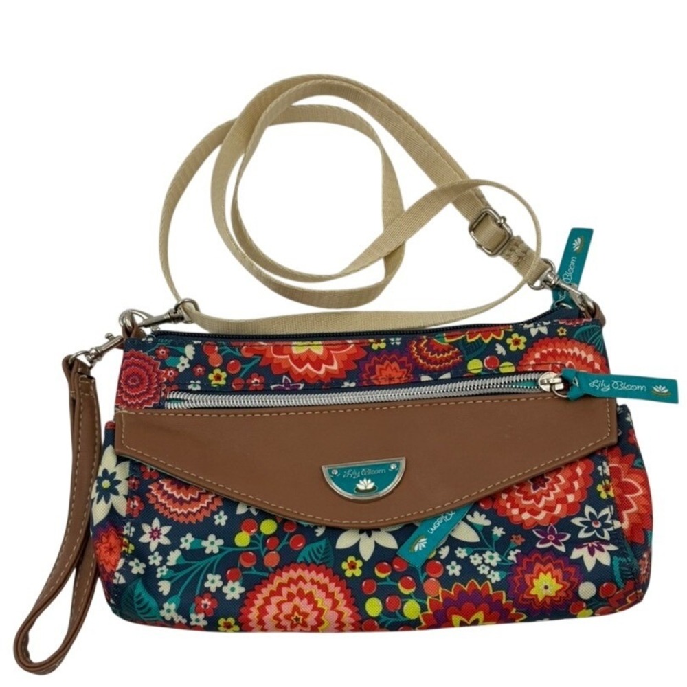Lily Bloom‎ Ivy Floral Recycled Polyester Crossbody Wristlet Bag Trim Multicolor